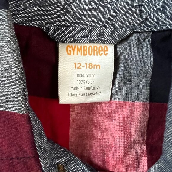 Gymboree Madras Shortalls & Plaid Button Down Shirt American Patriotic Sz 12-18 - Picture 10 of 12
